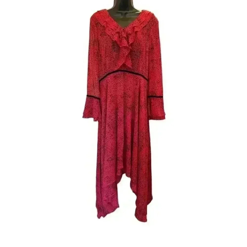 SHANI Red Leopard Print Ruffle Midi Dress - size 8